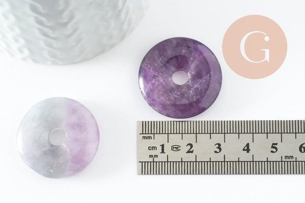 Pendentif donut améthyste naturelle pour création de bijou en pierre, pendentif pierre cercle,30mm, x1 (G3896)