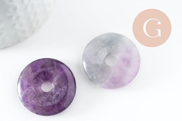 Pendentif donut améthyste naturelle pour création de bijou en pierre, pendentif pierre cercle,30mm, x1 (G3896)