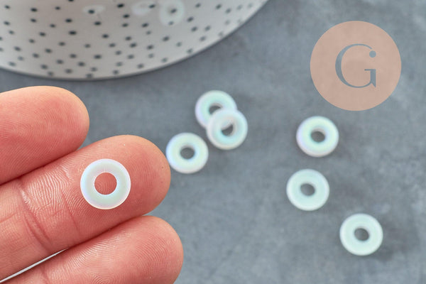 Pendentif donut disque verre blanc irisé 10x3mm,x10 (G6380)