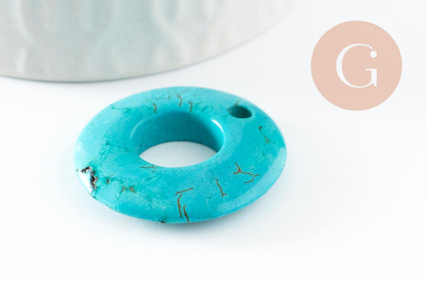 Pendentif donut howlite turquoise,pendentif bijoux pierre, howlite naturelle,30mm, x1 (G3982)