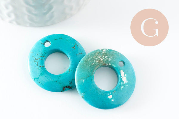 Pendentif donut howlite turquoise,pendentif bijoux pierre, howlite naturelle,30mm, x1 (G3982)