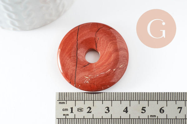 Pendentif donut jaspe rouge 40mm,un pendentif en jaspe naturel pour création bijou pierre naturelle, x1 (G3201)