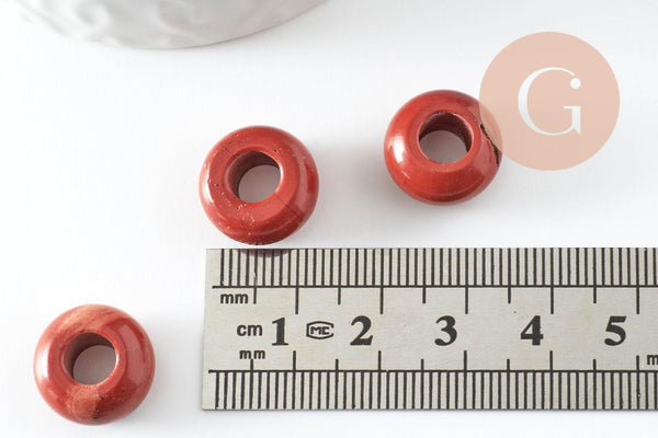 Pendentif donut jaspe rouge naturel pour création de bijou en pierre, pendentif pierre cercle,14mm, x2 (G4494)