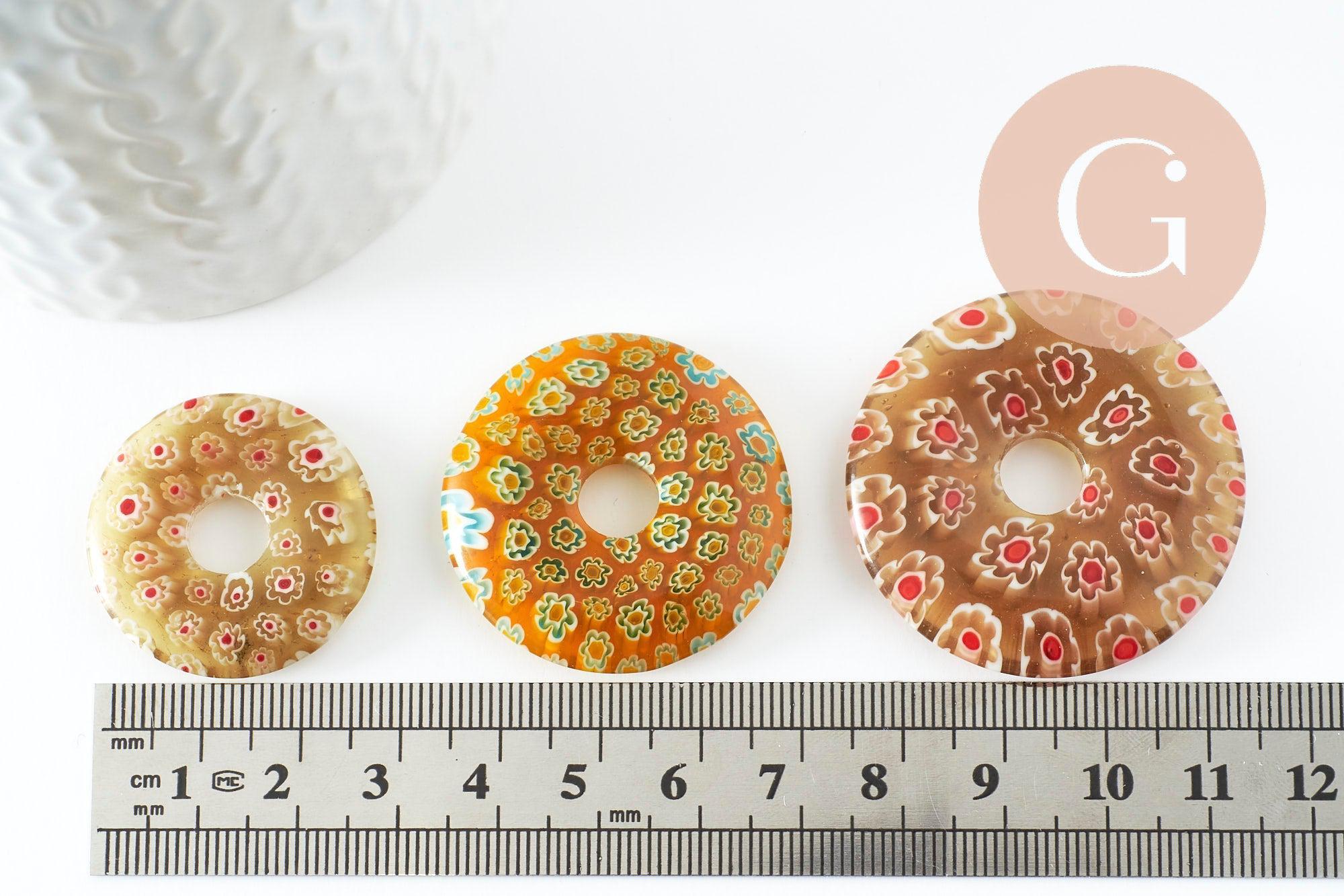 Pendentif donut millefiori murano multicolore 29-39mm x1 (G1451)