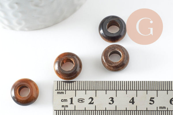 Pendentif donut oeil de tigre naturel pour création de bijou en pierre, pendentif pierre cercle,14mm, x2 (G5217)