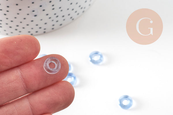 Pendentif donut verre bleu 10x3mm, x 10 (3.3g) (G3668)