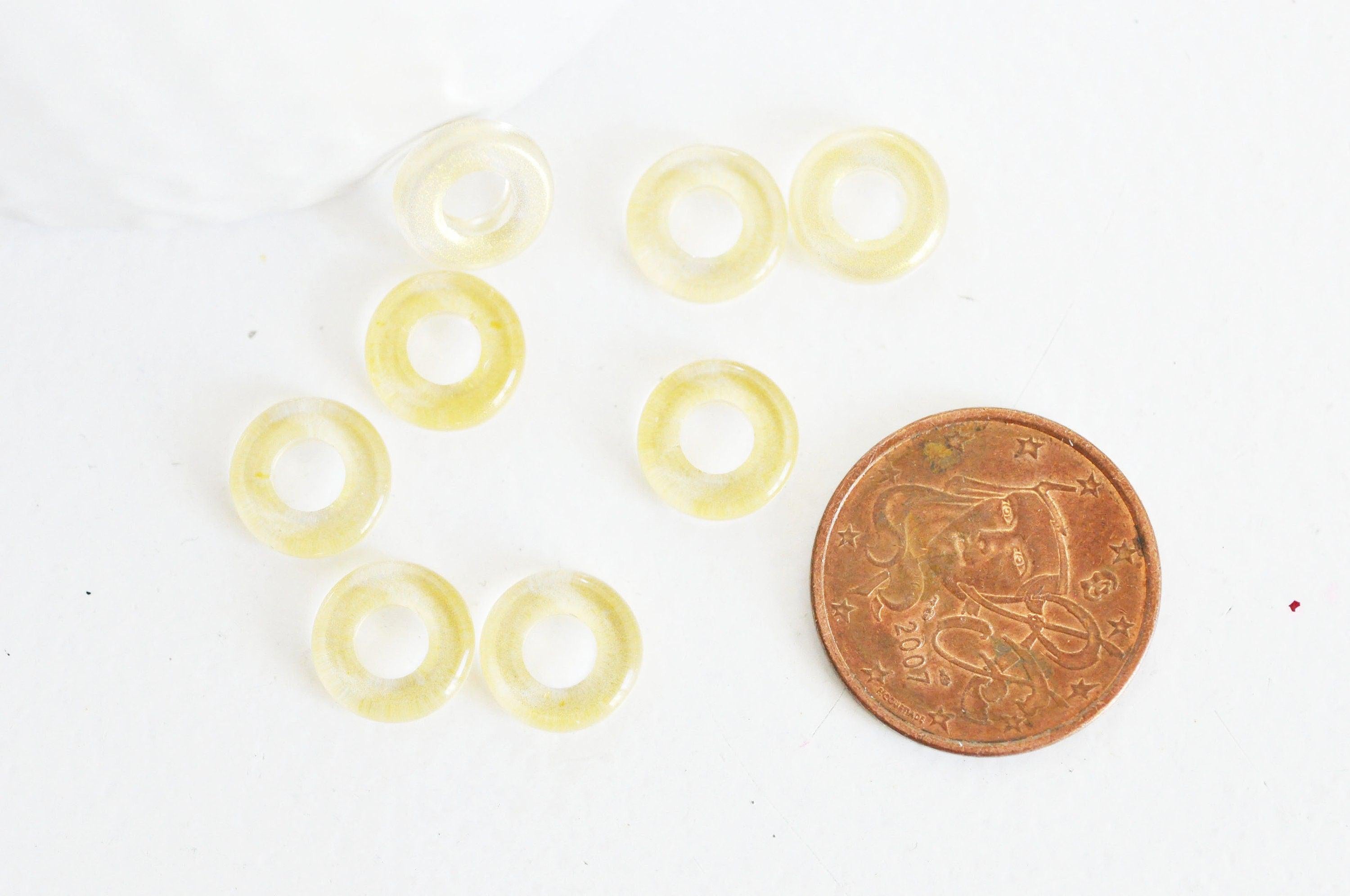 Pendentif donut verre jaune, un pendentif rond verre pour vos créations de bijoux,10x3mm, x 10 (3.4g) G3671