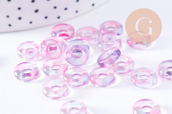 Pendentif donut verre jaune violet 10x3mm, x10 (G3506)