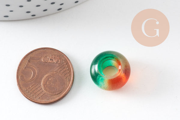 Pendentif donut verre multicolore, un pendentif rond verre pour vos créations de bijoux,15x10mm, x 2 (G3276)