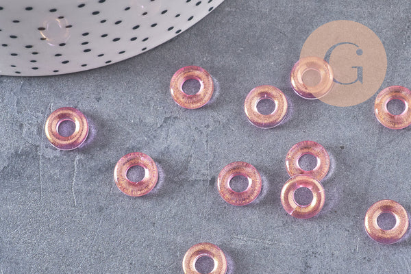 Pendentif donut verre rose-jaune 10x3mm, x10 ( G3508)