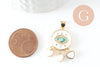 Pendentif doré oeil et coeur émail résine zircon, Pendentif pour femme en métal doré pour la création de bijoux,26.5mm, x1 (G3577)