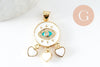 Pendentif doré oeil et coeur émail résine zircon, Pendentif pour femme en métal doré pour la création de bijoux,26.5mm, x1 (G3577)