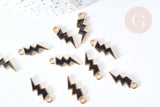 Pendentif éclair doré émaillé noir zamac doré 20mm,pendentif doré création bijoux, x 5 G8092