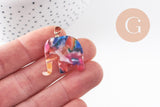 Pendentif éléphant écaille multicolore acétate laiton doré, 27mm, x1 (G4038)