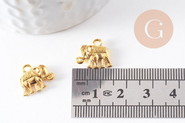 Pendentif éléphant zamac doré,fournitures créatives, sans nickel,creation bijoux animal jungle,14mm,x 2 (G5462)
