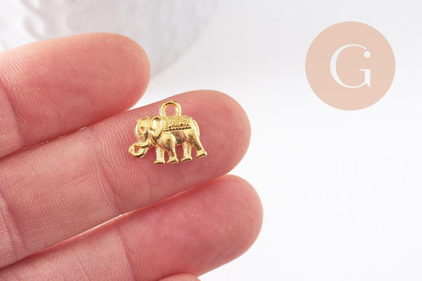Pendentif éléphant zamac doré,fournitures créatives, sans nickel,creation bijoux animal jungle,14mm,x 2 (G5462)