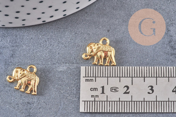 Pendentif éléphant zamac doré,fournitures créatives, sans nickel,perle géométrique,9.5mm, x2 G5871