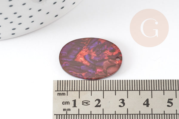 Pendentif en acétate résine rouge et noire 20mm, création de bijoux en résine et plastique, x2 (G6872)