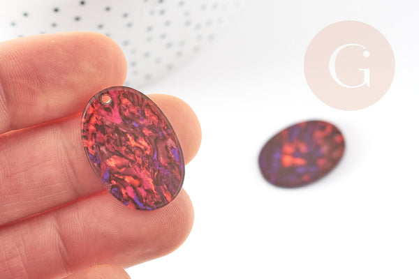 Pendentif en acétate résine rouge et noire 20mm, création de bijoux en résine et plastique, x2 (G6872)