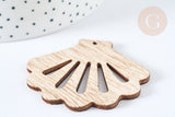 Pendentif en bois coquillage ajouré 52mm, x2 (G7275)