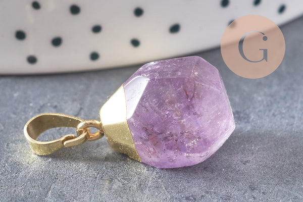 Pendentif en forme de goutte en améthyste naturelle à facettes dorées 19-21mm, pierre, x1 G5888