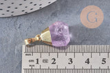 Pendentif en forme de goutte en améthyste naturelle à facettes dorées 19-21mm, pierre, x1 G5888