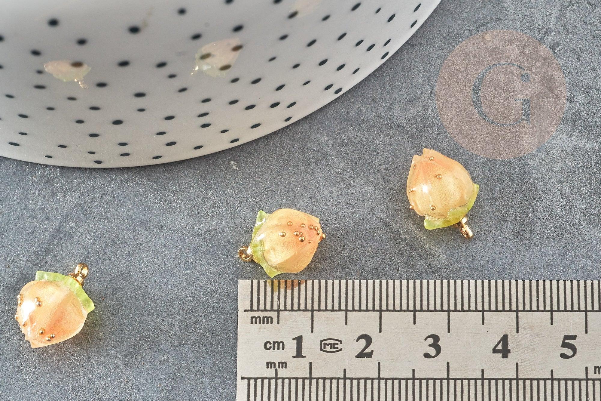Pendentif en résine fleur séchée rose orange 33mm, x1 (G6897)