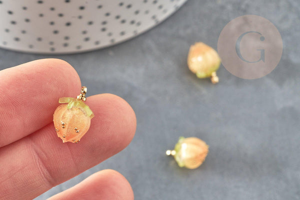 Pendentif en résine fleur séchée rose orange 33mm, x1 (G6897)