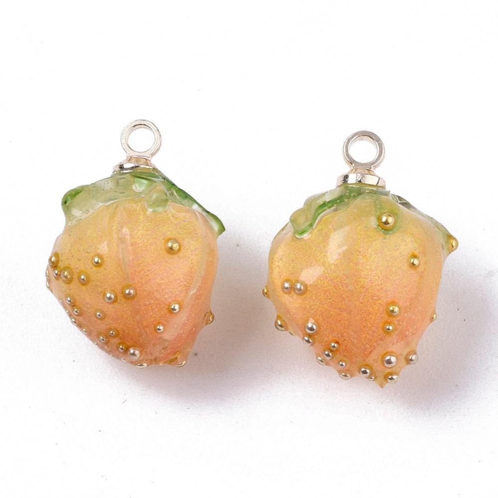 Pendentif en résine fleur séchée rose orange 33mm, x1 (G6897)