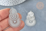 Pendentif estampe filigrane dentelle acier 201 inoxydable platine 40mm, x2 (G8014)