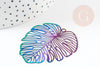 Pendentif estampe filigrane feuille monsterosa acier inoxydable multicolore 50x45mm,x2 (G4114)