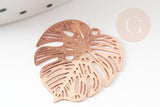 Pendentif estampe filigrane feuille monsterosa laiton or rose, Pendentif très fin et léger, 18x 18mm, x2 (G3695)