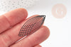 Pendentif estampe filigrane feuille ovale laiton noir 40x16mm, x2 (G3702)