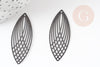 Pendentif estampe filigrane feuille ovale laiton noir 40x16mm, x2 (G3702)