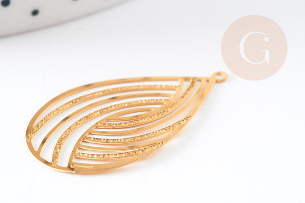 Pendentif estampe filigrane goutte acier inoxydable 304 doré texturé 32x18mm, x2 (G9201)