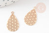Pendentif estampe filigrane goutte motif géométrique laiton doré 19.5mm, Pendentif très fin et léger pour création de bijoux, x2 (G9279)