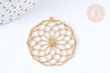 Pendentif estampe filigrane polygone fleur acier inoxydable 201 doré 35.5mm, x1 (G7253)