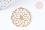 Pendentif estampe filigrane polygone fleur acier inoxydable 201 doré 35.5mm, x1 (G7253)