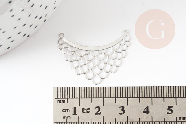 Pendentif estampe filigrane pyramide plastron acier inoxydable 201 platine 22x30mm, Pendentif fin et léger argenté, x2 (G4112)