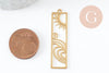 Pendentif estampe filigrane rectangle soleil vague laiton brut 41.5mm, Pendentif très fin et léger pour création de bijoux DIY x1 G9694