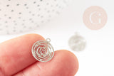 Pendentif estampe filigrane rond Fleur rose laiton platine 14.5mm, x2 (G9305)