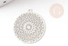 Pendentif estampe filigrane rond acier argent, Pendentif très fin et léger, 22x20mm,x2 (G4910)