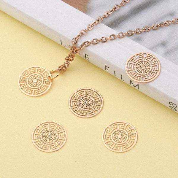 Pendentif estampe filigrane rond aztèque laiton doré, Pendentif très fin et léger, 13mm, x2 (G4456)