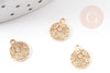 Pendentif estampe filigrane rond dentelle laiton doré 10mm, Pendentif très fin et léger pour création de bijoux DIY x2 (G9204)
