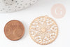 Pendentif estampe filigrane rond fleur laiton doré 31.5mm, Pendentif très fin et léger pour création de bijoux, x2 G9275