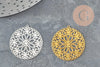 Pendentif estampe filigrane rond fleur laiton doré ou argenté 28mm, Pendentif très fin et léger pour création de bijoux, x2 (G9505)