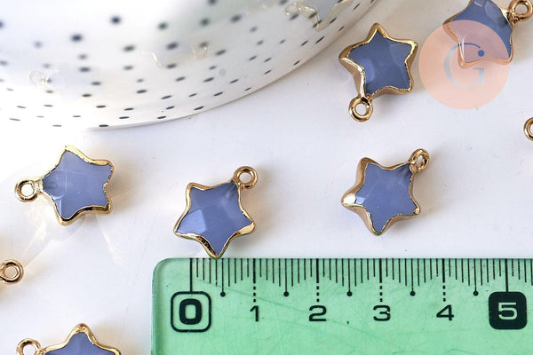 Pendentif étoile agate naturelle bleu fer doré 17mm, x1 (G5634)