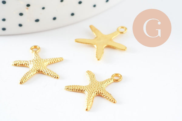 Pendentif étoile de mer dorée, pendentif laiton doré,19mm, x10 (G0550)