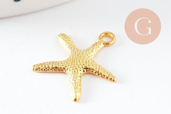 Pendentif étoile de mer dorée, pendentif laiton doré,19mm, x10 (G0550)