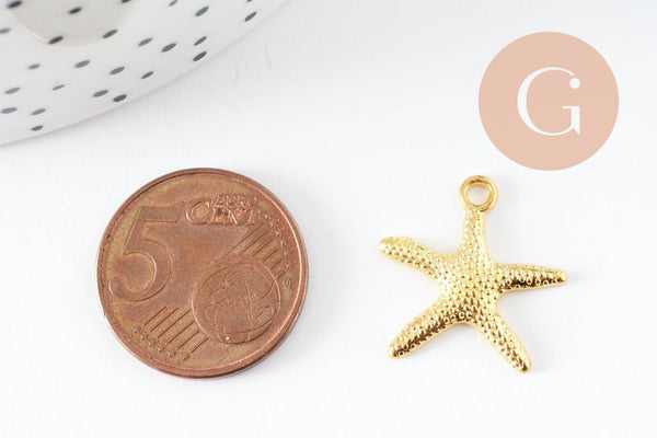 Pendentif étoile de mer dorée, pendentif laiton doré,19mm, x10 (G0550)